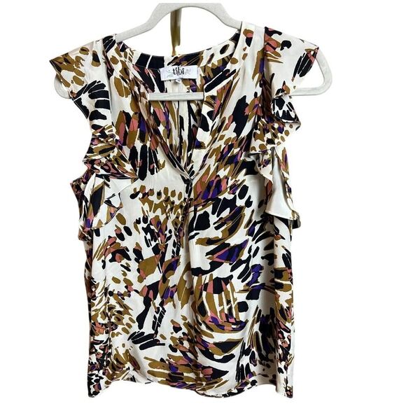 Tibi Silk Abstract Flutter Sleeve Top Sz. 0 - Picture 1 of 4